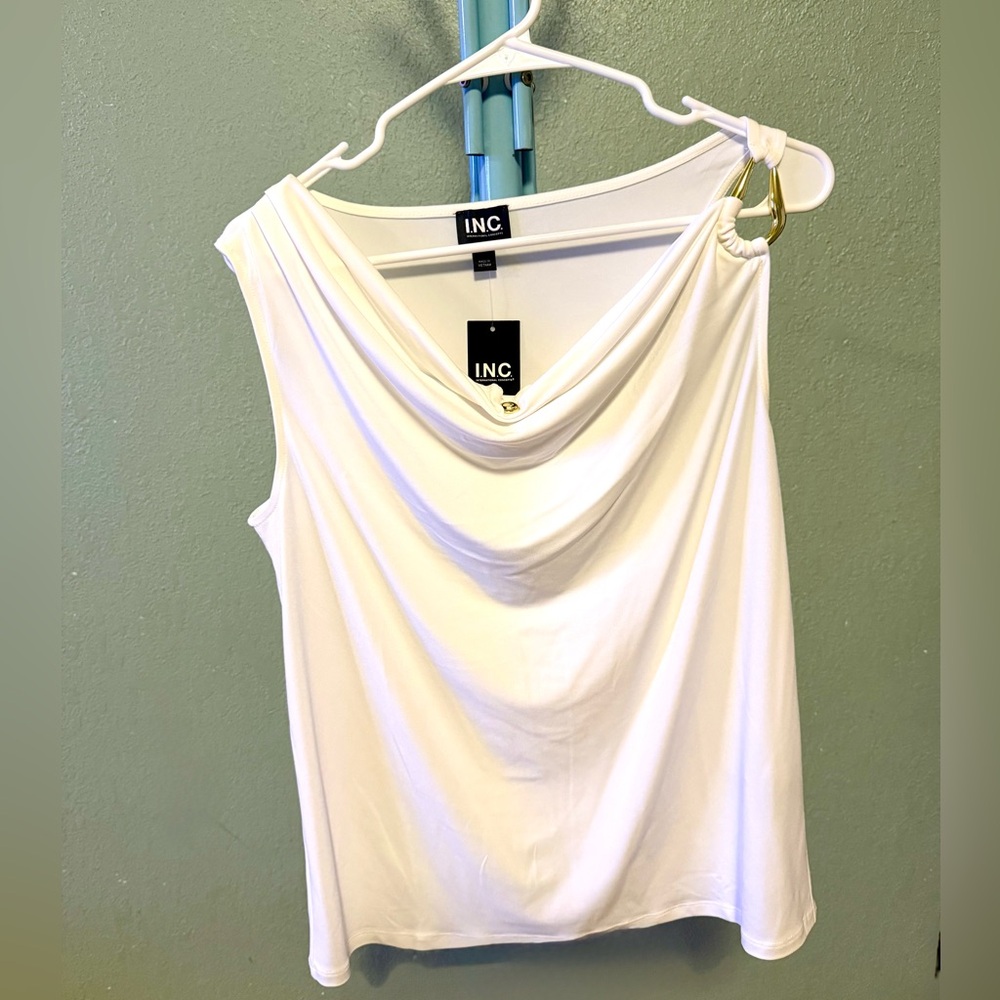 INC International Concepts Women's Cream Draped Blouse